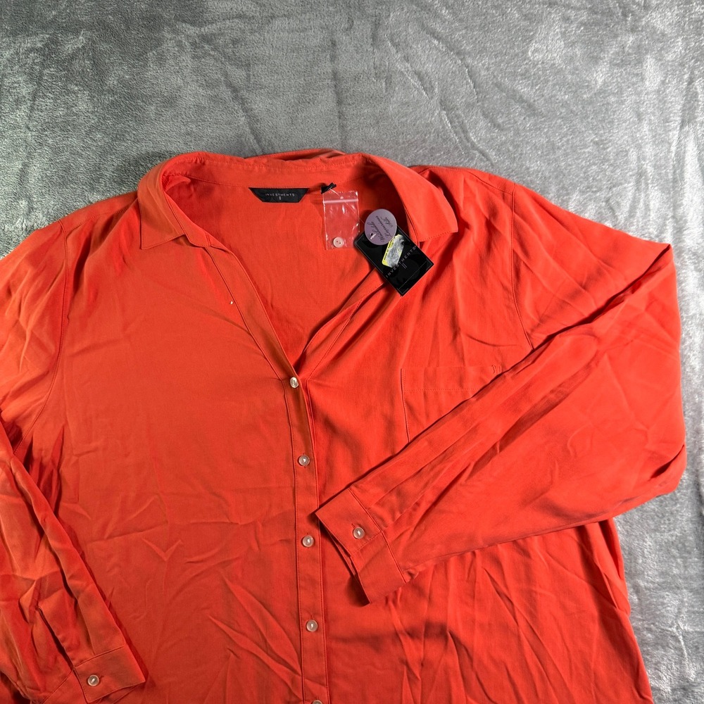 Investments Button-Up Top Long Sleeve Blouse Collared Shirt 3X